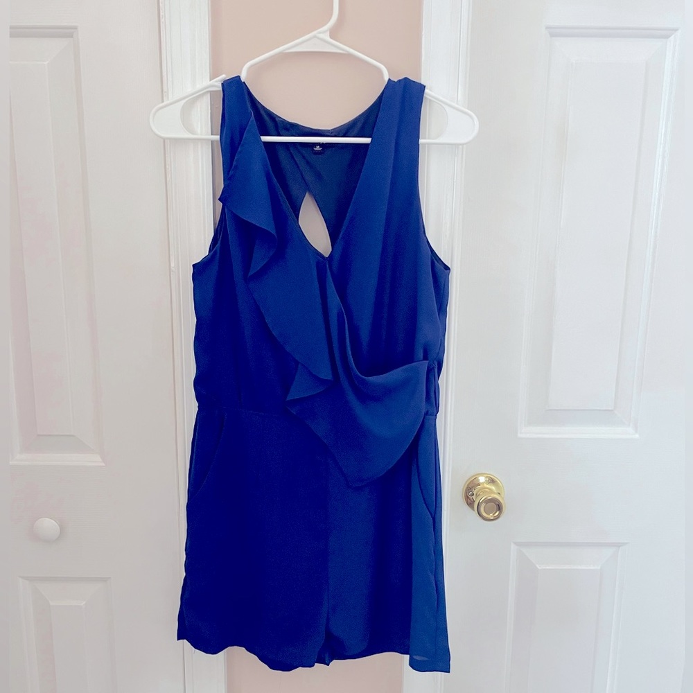 Very J Blue Dress Romper with Pockets